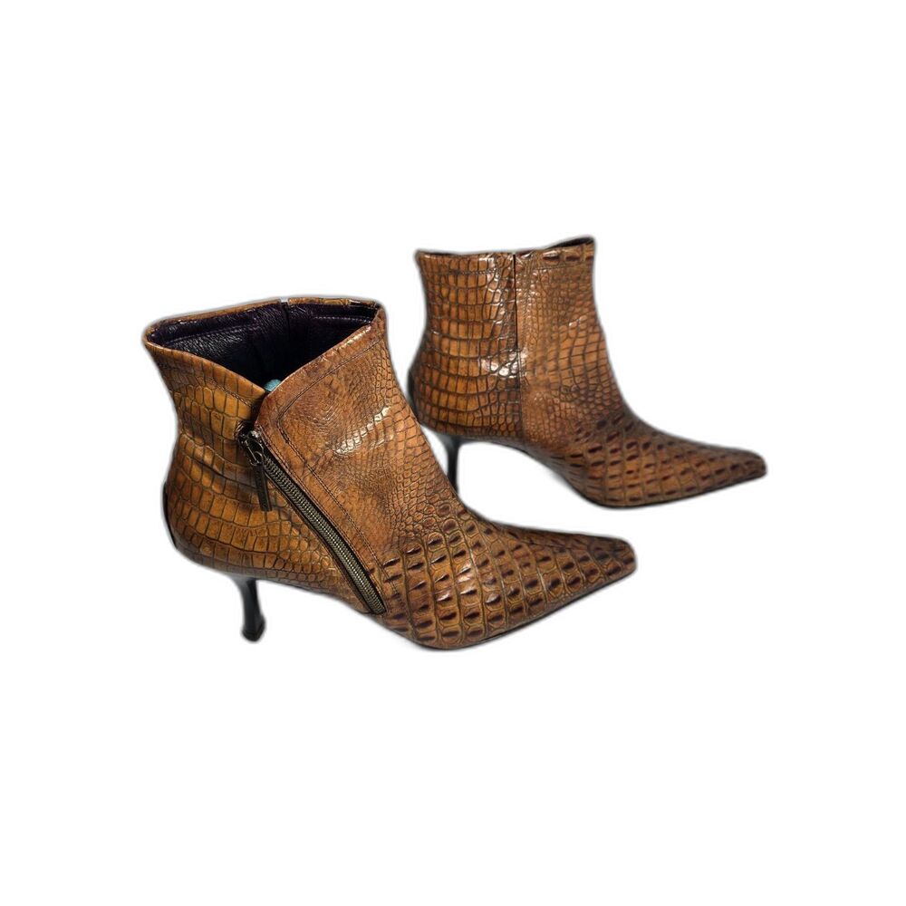 Donald J Pliner Sarra Croc Embossed Leather Boots Pointed Toe Italy 9.5 M Y2K